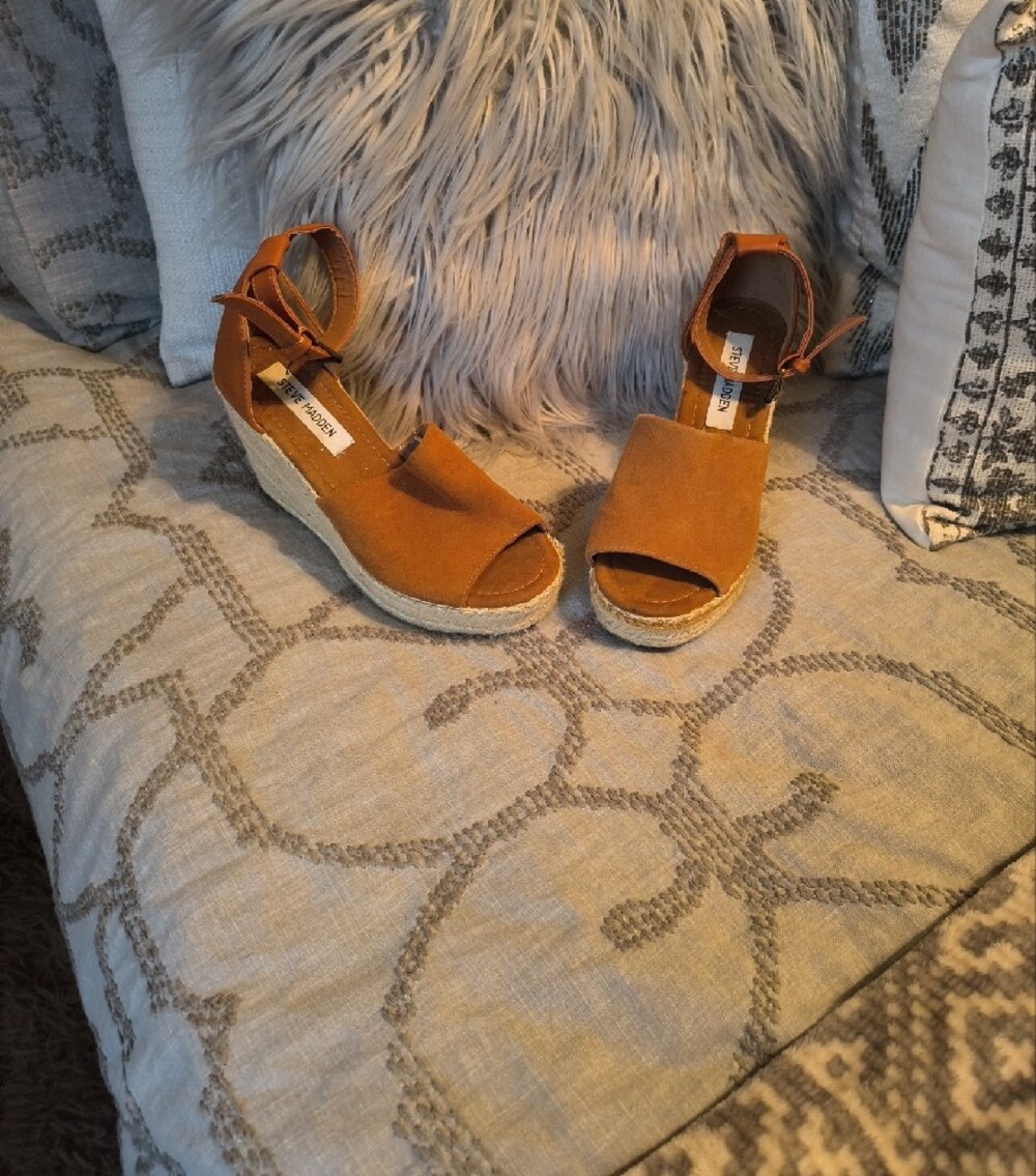 Steve Madden Copper Suede Espadrille Wedge Sandals with Ankle Strap - Picture 2 of 16